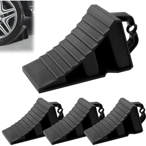 Lot de 4 cales de roue avec poignée - Cales de frein pour remorque, camping-car - Pour voiture, remorque, caravane, camping-car - 200 x 120 x 110 mm - Noir (1/5)