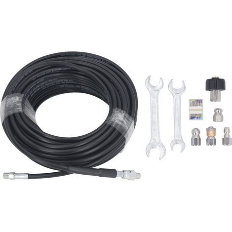 50-foot Sewer Jet Kit for 5800 psi Pressure Washer, M22 to 1/4 NPT, Quick Connect, Rotating Drain Hose Nozzles (1/5)