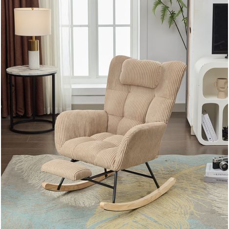 fauteuil bascule salon dossier haut cord marron 102 cm OKMYHOME (1/5)