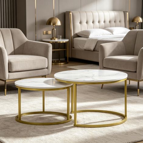 Lot de 2 table d'appoint et basse - design élégant structure solide (1/5)