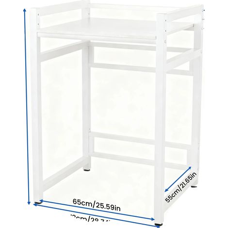 Estante sobre la lavadora y la secadora, altura regulable, construcción de acero resistente, barra transversal blanca. (1/2)
