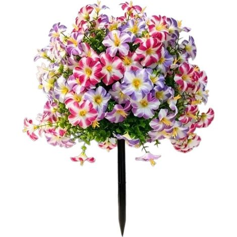 Lot de 2 fleurs artificielles avec piquets, plantes d'extérieur réalistes, décoration jardin/terrasse/porche, rose et violet - 45 cm (1/2)