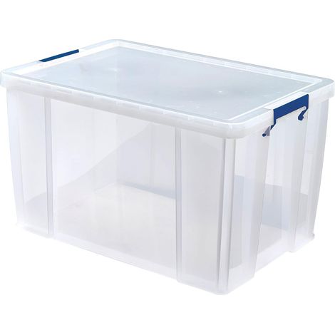 85 L, 37.5 x 57.5 x 38 cm, avec couvercle et poignées, format A4, empilable, plastique transparent sans BPA (1/5)