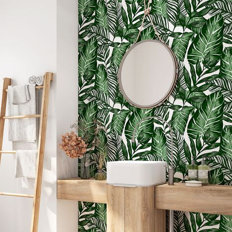 Crédence adhésive salle de bain - Feuilles Tropicales - 60x60 cm - Adhésif MAT (1/4)