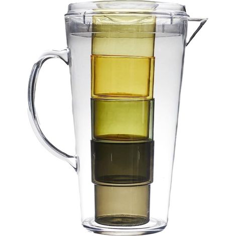 Ensemble de 1 pichet et 4 verres assortis en plastique coloré (vert, jaune, transparent) (1/5)