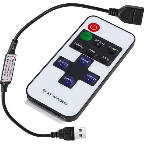 Mini Contrôleur de Gradateur USB RF Dc5-24v 11 Touches, Variateur de Lumiere, Contrôleur LED pour Bandes de Couleur Unique, Luminosité Réglable, Portée de 30 Mètres, pour Bandes LED 5V-24V (1/5)