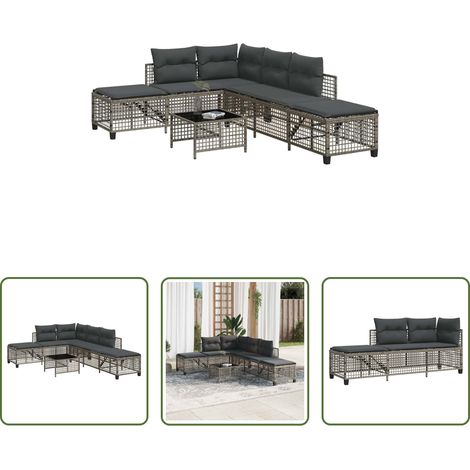 Gartentisch - 3-tlg. Garten-Ecksofa-Set mit Kissen Grau Poly Rattan (1/5)