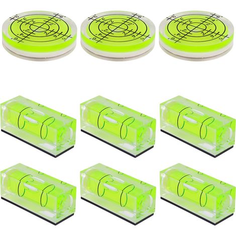 9pcs Mini Niveaux à Bulle, avec Aimant Carré et Non Magnétique Rond Mini Outils Mesure Magnétiques pour Mise à Niveau d'Équipements Tels que Platines Vinyles Appareils Photo Trépieds et Forets (1/5)