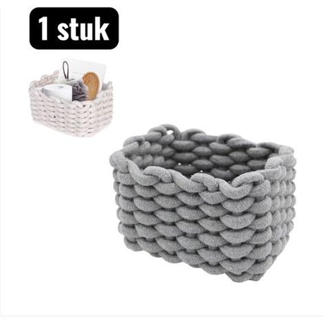 1 pezzo - Cesto portaoggetti - Porta fazzoletti - Cesto portaoggetti in corda di cotone spessa intrecciata - Adatto per riporre componenti e piccoli oggetti domestici - Grigio (1/5)