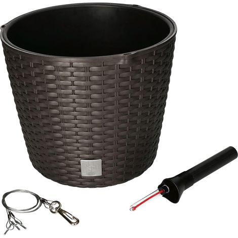 KOTARBAU Pot de Fleurs Suspendu Imitation Rotin Pot Intérieur et Système d'Irrigation Marron (1/5)