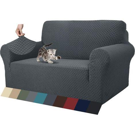 Housse de canapé 3 places gris foncé, ultra extensible, en jacquard, anti-abrasion (1/5)