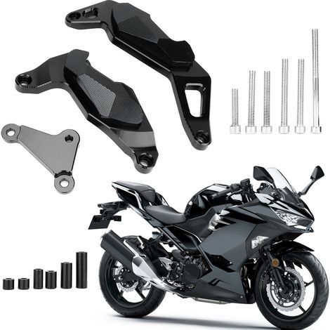 Lot de 3 Protège-carters Moto Ninja 400 2017-2018, Embouts de Protection Antichute Noir, Kit Cale-pieds Compatible Kawasaki (1/5)