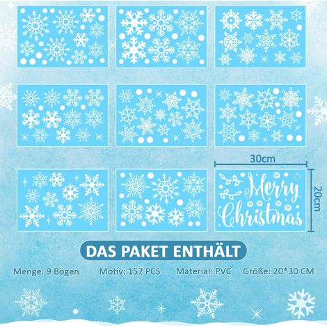 Schneeflocken Fensterbilder Weihnachten 157 Stk Selbstklebende Fenstersticker (1/5)