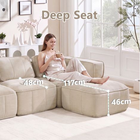 Sofá modular de 3 plazas 271x93x67 cm de poliéster beige, sin montaje, para salón – MEUBLIV (1/5)