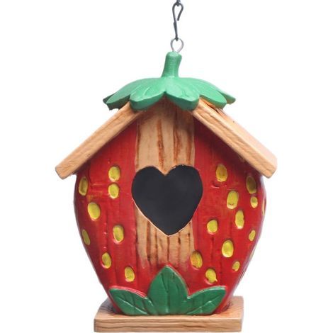 Nidificador exterior, rojo, 13,5 x 17 cm, 1 unidad, decoración de jardín, escultura decorativa de resina, nido de pájaro (1/4)