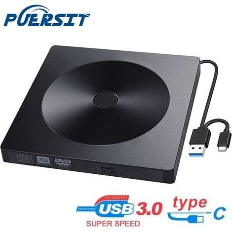 Ultraschlankes, tragbares externes DVD/CD-Laufwerk mit USB 3.0 Typ-C-Anschluss – Externes DVD-ROM-Laufwerk mit CD-Player (1/4)