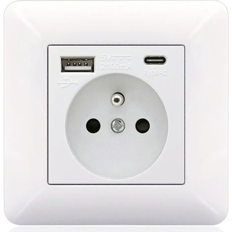 Panneau de prises françaises Type-c+USB16A Type 86, nombre de prises : 2 trous, nombre de ports USB : 1, nombre de ports type-c : 1, sûr et ferme(arc blanc) (1/3)
