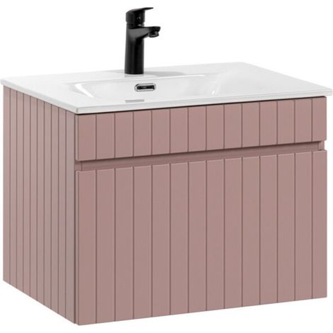 Set bagno ICON: mobiletto sottolavabo 60cm rosa cipria + lavabo da incasso bianco