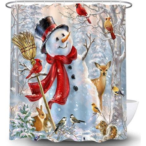 Rideau de douche sur le thème de Noël avec motif bonhomme de neige, 180 x 200 cm, résistant à la moisissure.