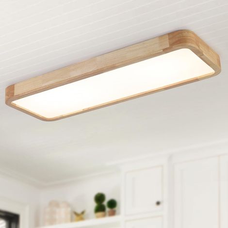 Bois Plafonnier LED,Chambre Luminaires Intérieur 100 30Cm Carré Cuisine Lampe 40W Contrôle Dimmable Grand Luminaire Plafonnier Pour Salon Atelier (1/5)