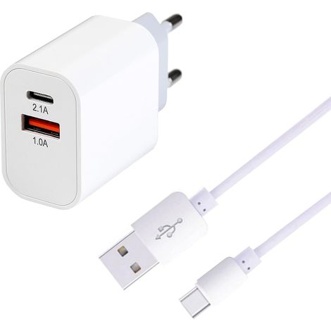 Chargeur USB C, Prise Chargeur 10W QC3.0 2 Ports [USB C + USB] + Câble Type C pour Iphone, Samsung, Xiaomi, Ipad, Macbook, Tablettes et Tous Les Gadgets (1/5)
