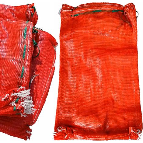 Saco Raschel Rojo 60x90 Cm – Capacidad 30–35 Kg Reforzado  100 Unidades  para Productos Agrícolas, Leña y Escombros (1/4)