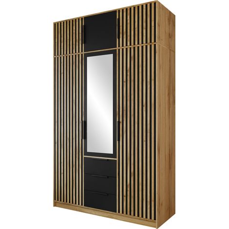 Armario Collis I, Roble wotan + Negro, 200x150x58cm, Puertas de armario: Con bisagras, Número de estantes: 0