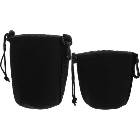 2 Pcs Porte-Objectif D'appareil Photo en Polyester Noir, Étui Cordon de Serrage pour Photographe en Extérieur (1/5)