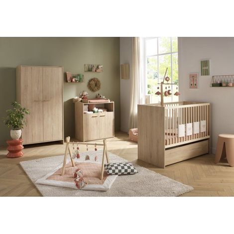 Commode à langer 2 portes avec surface 53 x 65 cm – Finition chêne clair – Design scandinave – Usage sécurisé jusqu'à 11 kg – Sauthon