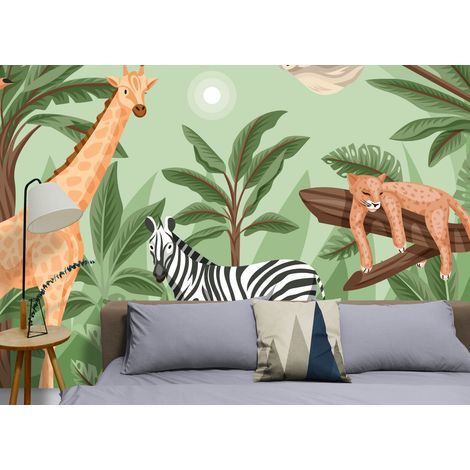 Papier Peint Enfant - Aventure Safari Illustrée - 150 x 250 cm (1/2)