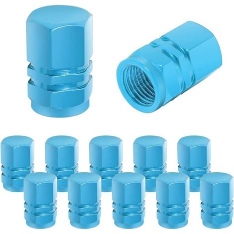 Bouchon Valve Pneu Voiture, 12 Pièces de Cache-poussière de Roue de Voiture en Aluminium, Imperméable et Anti-Résistant, Valve de Pneu Universelle pour Voitures, Camions, Motos (Bleu Ciel) (1/5)