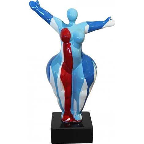 Statue femme bras levés coulures bleu / rouge H34 cm - LADY DRIPS 01