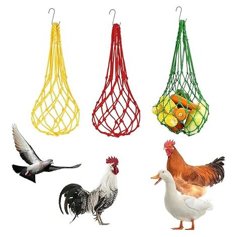 Chicken Hanging Net with Hook Poultry Feeding Chicken Mesh Bag for Chicken Coop Bird Cage Automatic Chicken Feeder for Hens Goose Duck (1/5)