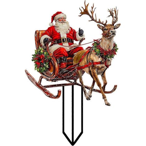 Le Père Noël en traîneau à rennes distribue des cadeaux - Bouchon de terrasse étanche en acrylique pour jardin extérieur (1/5)