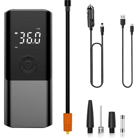 Mini Compresseur d’Air Portatif 150 PSI 6000 mAh Pompe à Air Électrique 12V DC Rechargeable Gonfleur Pneus Voiture avec Affichage Digital Lampe LED Charge USB pour Auto Moto Balle Extérieur (1/5)