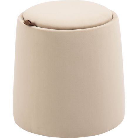 Pouf ottomane rond avec rangement, revêtement velours beige, Ø44 x 47,5 cm (1/5)