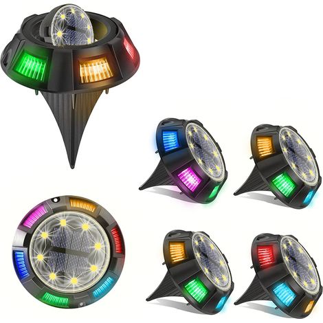 Juego de 4 luces solares, LED que cambian de color, panel giratorio, impermeables IP44, para jardín, entrada de vehículos, patio. (1/5)