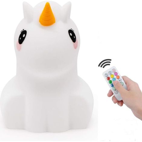 Skystar Enfants Veilleuse Licorne Lumière Doux Silicone Lampe De Chevet 9 Couleurs Rechargeable Télécommande LED Veilleuse Cadeau/Bureau/Chambre/Salon/Extérieur 1pc (1/5)