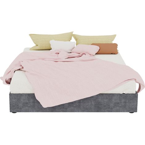 Cadre de lit minimaliste moderne 160 x 200 cm gris en velours hollandais, sommier bas avec vérin à gaz – chambre contemporaine (1/4)