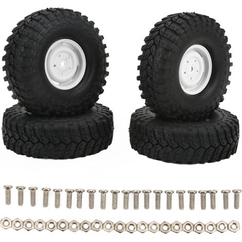Pneus RC 1,9 pouces blancs, caoutchouc résistant à l'usure, 4 pièces pour véhicules tout-terrain crawler, pneus de voiture télécommandée durables. (1/5)