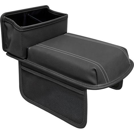 Cojín reposabrazos para coche de piel sintética mejorada con portavasos y bolsa de almacenamiento, cojín universal de espuma viscoelástica (negro) (1/5)