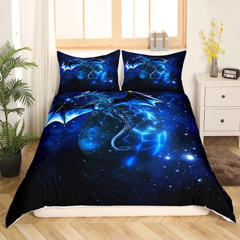 Housse de couette 135x200 cm Enfant Chic Space Ciel étoilé Parure de lit Animaux de la jungle Dragon Parure de lit pour garçons enfants adolescents Chambre Décor Bleu Noir Lit (1/5)