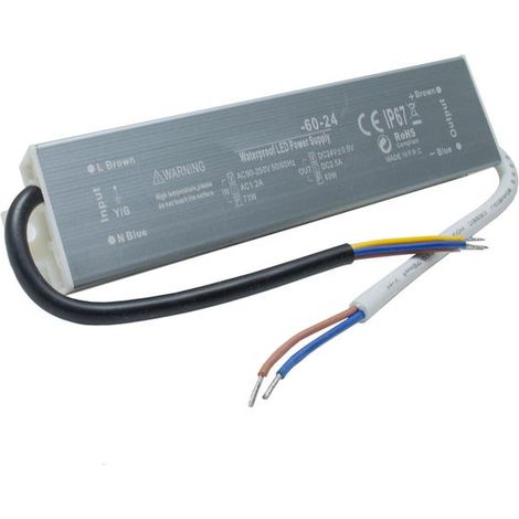 Transformateur d'alimentation 24V 2.5A slim 60W IP67 étanche 230V LED bandes phares caméras (1/4)