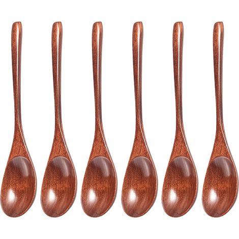 6 Pièces Cuillère à Soupe en Bois, 22.5x4 cm Cuillere en Bois pour Manger, Long Manche, Sans BPA, Cuillères à Mélange Cuisine, Cuillere Cafe Bois pour Manger, Remuer, Sauter et Cuisiner (1/5)