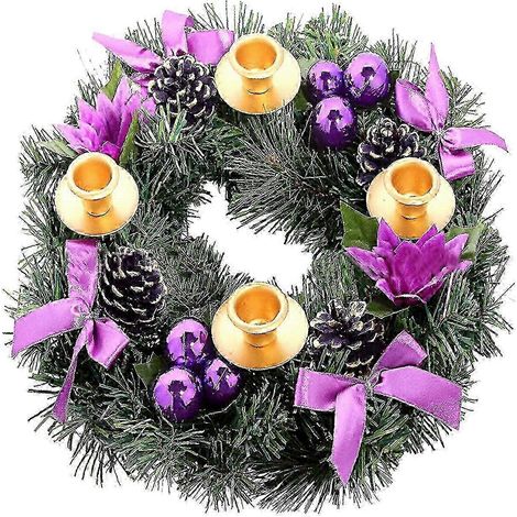 Couronne de Noël, ruban violet, bougie de l'Avent, centre de table de l'Avent pour la maison et l'église (1/2)