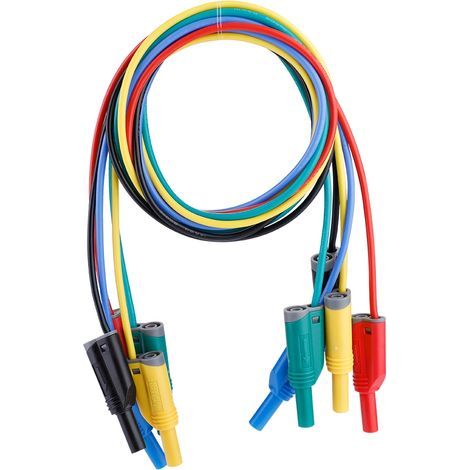 5 pièces Connecteurs Banane Sécurisés P1050-1 avec Fil Souple en Silicone 4mm, Câble de Test 14AWG pour Multimètre (1/5)