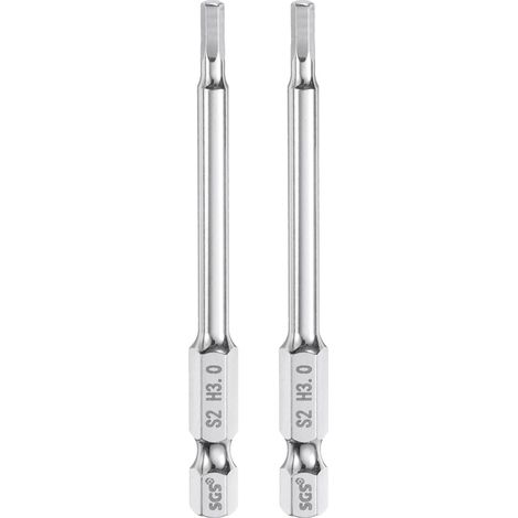 2pcs Foret à Tête Hexagonale 3mm (H3) Métrique 1/4" Tige Hexagonale 75mm (3") Long Embouts de Tournevis Magnétique Acier S2 Forets Hexagonaux à Pointe Plate pour Vis (1/5)