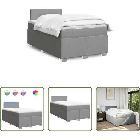 vidaXL LED-Leuchten - Boxspringbett mit Matratze Hellgrau 120x200 cm Stoff (1/5)