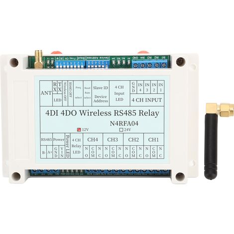 Module relais sans fil 4 canaux 4DI 4DO 433MHz émetteur récepteur RS485 avec antenne DC 12V (1/5)