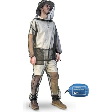 XL Combinaison Anti Moustique, Veste & Pantalon Tenue de Protection Vêtement Moustiquaire Noir, Protection Contre les Insectes Homme & Femme